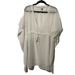 Echo Breezy Beach Robe White Cover Up One Size Tie Waste Butterfly Sides Costal